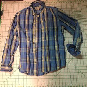 Vintage 1946 Men's Washed Stoned & Beaten SOFT Plaid Button Up Medium Blue